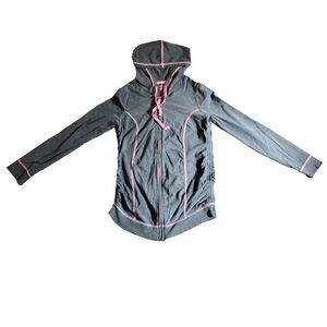 Motherhood Maternity Gray Pink Hoodie Zip Up Ruching Side Jacket Medium